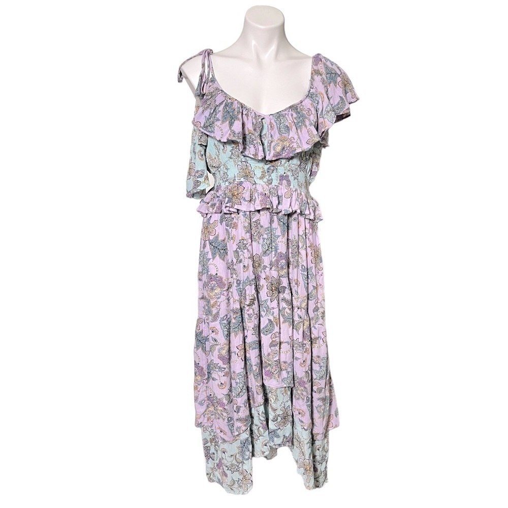 Aveology Floral Boho Ruffle Dress Size UK16 (US12) Purple/Aqua